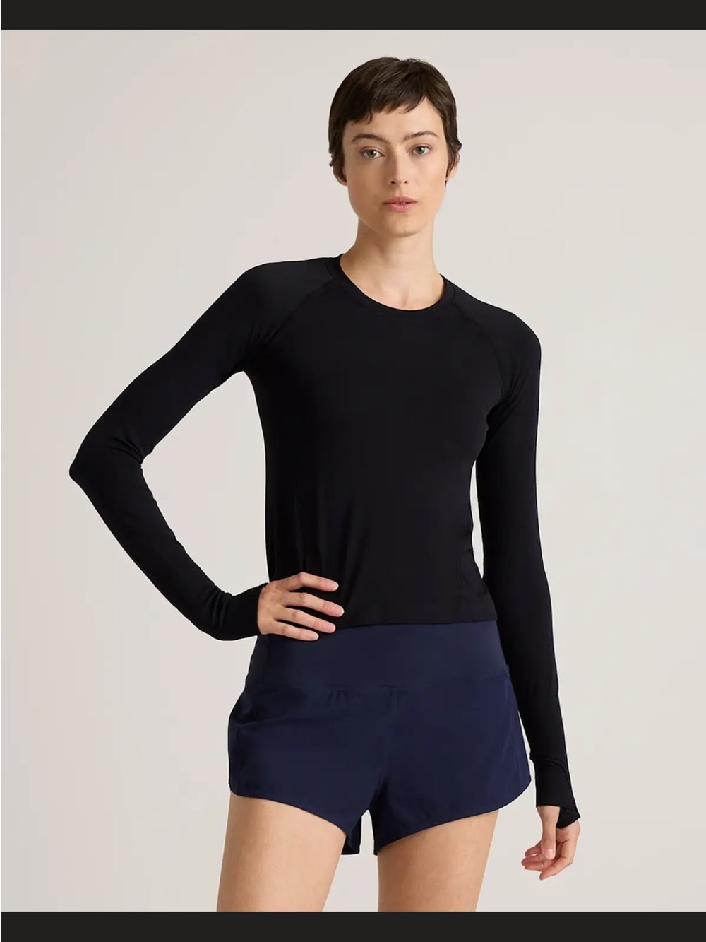 Quince Black Long-Sleeve Seamless Crewneck Top